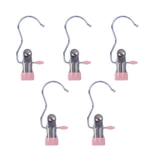 AUK Windproof with Hook Clothes Drying Clips Clothes Drying Hanger Stainless Steel Anti-slip Clip 5pcs