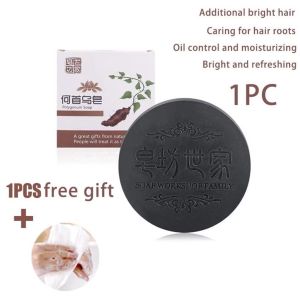 Organic Natural Polygonum Solid Shampoo Hair Darkening Soap Bar 100g Anti Hair Loss Moisturizing Volumizing Correcting White To Black Shampoo Enhance Hair Roots Promote Hair Growth Restore Hair Color Soap Send Foaming Net