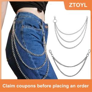 【ZTOYL】 2 3 lớp Punk hip-hop Dài Kim Loại chuỗi vành đai thời trang quần Quần Eo Kim Loại chuỗi Keychain