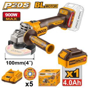 Buildmate x INGCO 20V Brushless Cordless Angle Grinder w/ 1pc Battery & Charger CAGLI261021 ICPT