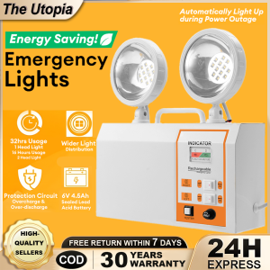 【24 Hours Delivery】 Emergency Lamp Light Fire Emergency Lamp Ultrafire Rechargeable Twinhead LED Automatic Emergency Lamp for Brown OutSafety Exit Evacuation Instructions Work Lights