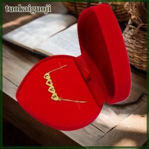 tuokaiguoji กล่องเครื่องประดับกำมะหยี่รูปหัวใจสีแดงอ่อนสร้อยคอกล่องบรรจุภัณฑ์ของขวัญแห่งความรักที่สง่างามผู้จัดเก็บการขอแต่งงานที่โรแมนติก