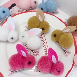Klip Rambut Arnab Bunny Hair Clip Cute Plush Rabbit Soft Hairpin Kids Fringe Hair Accessory Cartoon