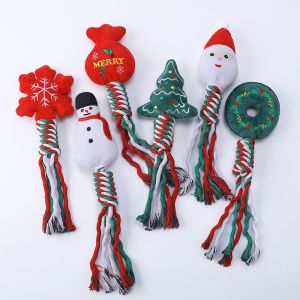 Đồ chơi cho chó cưng giáng sinh KS với vòng hoa sang trọng và dây thừng bện để mọc răng và chơi