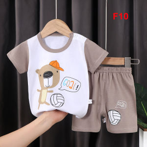 2 in 1 Kids T-Shirt Set with Pants Girls Boy Baby Clothes Short Sleeve Cute Baju Kanak Baju Bayi 31 design(6months-5y)