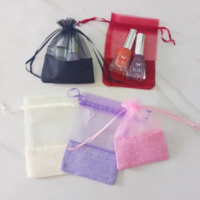Combo 10 túi vải có dây rút vải bô kết hợp vải voan cỡ 10x14cm gói quá trang trí tiện lợi