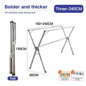 2 Rod/3 Rod High Quality Hanger Stand Stainless Steel Windproof Clothes Rack Stand Heavy Duty Foldable Indoor Outdoor Drying Rack
