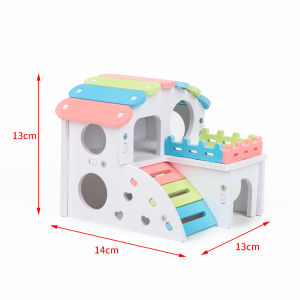 Small Pet Hamsters Toy Hamsters House Small Castle Garden Villa Climbing House Ranch Cottage Swings Wooden Hamsters House Hideout Hut For Exercise Natural Funny Toy