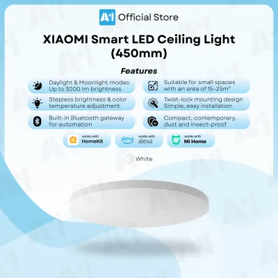Xiaomi Smart LED Ceiling Light (450mm) | Dual Lighting Mode | Adjustable Brightness & Color Temperature | BT Gateway