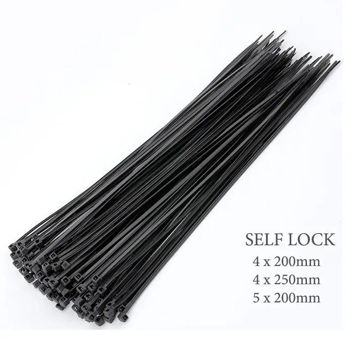 100-Pack Black Cable Zip Ties – 4" Nylon 66, Self-Locking, 2mm Width, Heat & Corrosion Resistant