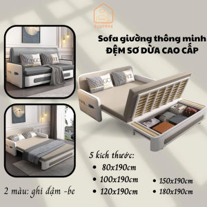 (Đệm Sơ Dừa Cao Cấp) Sofa Bed Thông Minh Smarthome Có Hộc Chứa Đồ Rộng Tiện Lợi Giường Sofa 5 Kích Thước Đa Dạng Màu Ghi Đậm Mẫu Mới Tặng Kèm Gối Màu Ngẫu Nhiên Thích Hợp Đặt Phòng Ngủ Phòng Khách Khách Sạn Nhà Nghỉ Homestay Văn Phòng - Mã B114