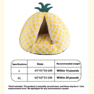 Cat Bed Pineapple Shaped House Warm Winter Mat Detachable Cover Soft Plush for Small Dog Pet Nest