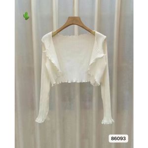 Áo khoác cardigan dáng croptop khoác ngoài tay dài áo khoác nữ phối với đầm váy body đi chơi Áo Khoác Ngoài Kiểu Croptop Tay Dài 10CA Phồi Chi Tiết Nhún Bèo Nữ Tính Chất Thun Gân Mềm Mại