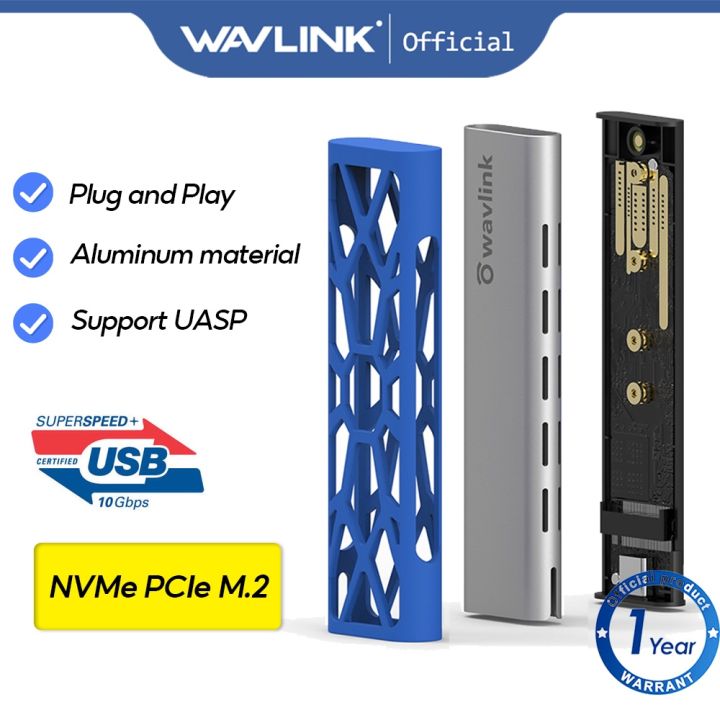 Wavlink Aluminum NVMe SSD Harddriver Enclosure, USB Gen (10 Gbps)  to NVMe PCI-E SSD Case Support UASP for NVMe SSD Size