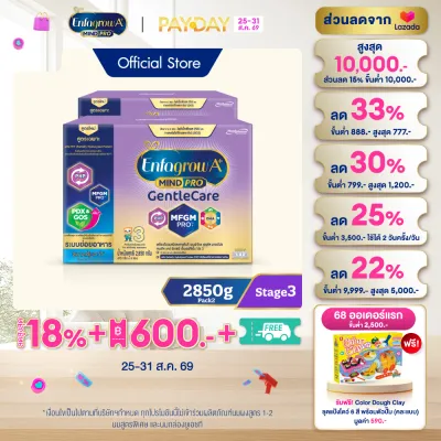 นมผง เอนฟาโกร เอพลัส มายด์โปร เจนเทิล แคร์ สูตร3 (2850 กรัม) x2 กล่อง Enfagrow A+ MindPro Gentle Care Stage3 (2850 g) x2 packs *แพ็คเกจอยู่ระหว่างการเปลี่ยนแปลง