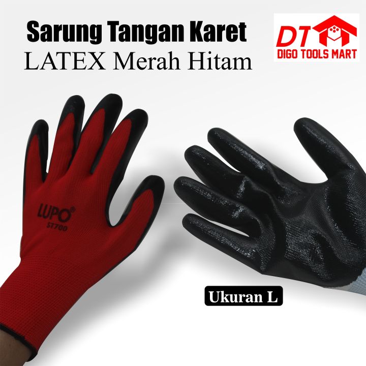 Sarung Tangan Karet LATEX PALMFIT NYLON Merah Hitam Sarung