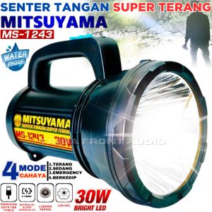 Senter led jumbo 30W kabel charger tahan lama Mitsuyama Senter LED Super Terang 30Watt - Senter Ronda MITSUYAMA MS-1243 30 Watt senter Emergency Senter tahan air dan tahan lama Sinar Putih jarak jauh senter LED super terang senter taktis USB ~FSS