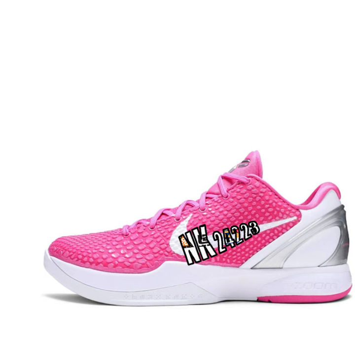 Kobe 6 low top combat basketball shoes shock absorption anti slip and wear resistant pink and white Lazada PH