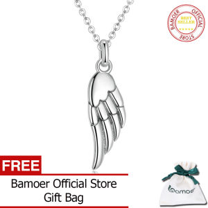 BAMOER Authentic 925 Sterling Silver Angel Wing Pendant Necklace for Women Birthday Gift Simple Chic Jewelry BSN268