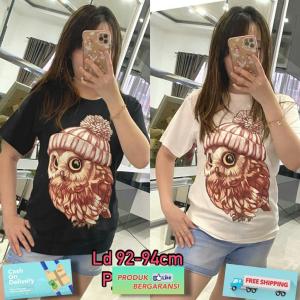 Godwin Collection - Kaos Velly Kaos Wanita Premium Combed 30s Baju Atasan Wanita Kaos Gambar Owl Topi