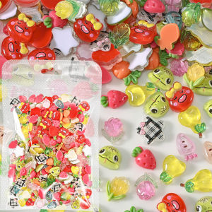 ZEEMIN  Appro 300pcs Cute Cartoon Snake Mixed Nail Charms 3D Resin Little Star Snake Tulip Carrot Nail Art Decor DIY Crafts Nail Jewelry