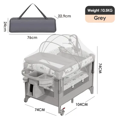 COCOBB Baby Rocker Crib Multifunctional Mobile Liftable Co-Sleeper Crib and Changing Table Newborn Baby Swing Crib