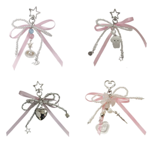 Faux Pearls Bead Bows Ribbon Keychain Stylish Bowknot Pendant Keyring Colorful Bag Decoration for Fashion Enthusiasts