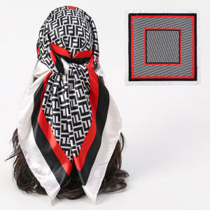 Greek key pattern 90*90 cm Scarves Women Square Silk Foulard Satin Hair Head Hijab Scarf Ladies Shawl SJ0928