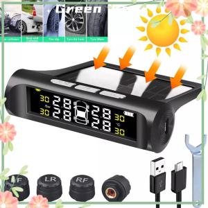 Green sea lazlook ระบบตรวจสอบแรงดันยางรถยนต์4เซ็นเซอร์หน้าจอ LCD ดิจิตอลพลังงานแสงอาทิตย์เครื่องทดสอบสัญญาณเตือนภัยรถยนต์