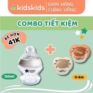 COMBO Ty Ngậm Dạ Quang Cho Bé Tommee Tippee Night Glow 0-6 Tháng & Bình Sữa Ty Siêu Mềm Tự Nhiên Natural Start 150ml