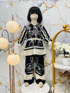 Setelan Nagita Rayon Anak Perempuan Umur 3-12 Tahun | Pakaian Premium Terbaru anak cewek model  Set Baju Rayon Lengan Panjang Serut Kombinasi Krah Full Kancing Kombinasi Celana Panjang Semi Kulot Motif Sultan | Setcel Rayon Free Belt