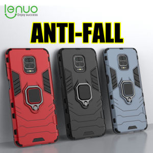 Lenuo for Xiaomi Redmi Note 9 Pro 9s 9 Pro Max Case - Silicone TPU and Hard PC Dual Layer Heavy Duty Shockproof Metal Ring Holder Cover Phone Casing