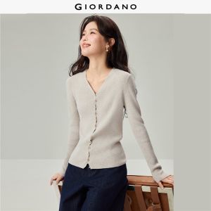 Giordano Beau Monde Women V-neck twisted placket slim cardigan Free Shipping 13356671