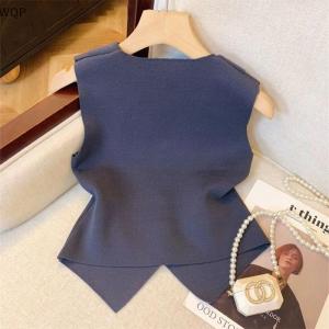 [WQP Fashion Store] Hot Sale Jewerry French Temperament V-neck Single Breasted Sleeveless Knitted Vest For Women