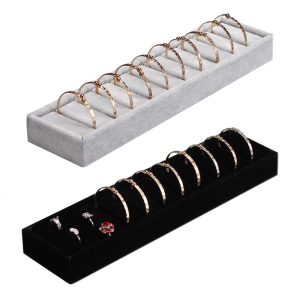 10 Slot Plush Display Tray Light Gray Organizers For Bracelets Rings Cufflinks Home Retail Exhibition Storage