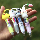 4 Color Mini Pen with Cute Cartoon Character Multicolor Ballpoint Pen Writing Children Day Goodie Bag