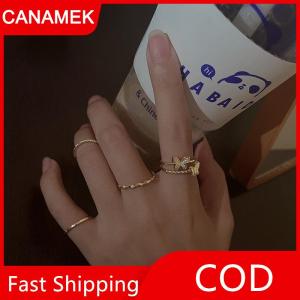 【CANAMEK】 4Pcs Vòng Tròn Đồng Bằng Bướm Nhẫn Set Màu Bạc Mở Có Thể Điều Chỉnh Thời Trang Cá Nhân Vòng Tay Cho Phụ Nữ Hợp Thời Trang Đồ Trang Sức