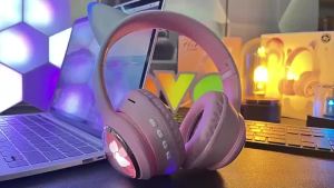 With Free Gift! Sanrio Wireless Bluetooth Headsets Hello Kuromi RGB Light Effect 3.5mm Jack Foldable Sports Music Earphones Birthday Gifts