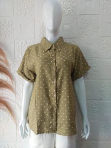 Kemeja Wanita Lengan Pendek polka Kemeja Kerja Casual Santai Nhm