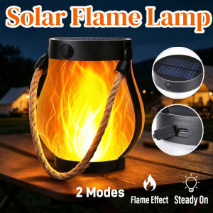 Outdoor Solar Led Flame Lamp Waterproof Rechargeable Rope Hanging Lantern Auto On Off Garden Patio Camping