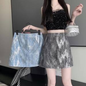 Ammin 2024 phong cách Hàn Quốc sequin váy nữ mùa hè A-line eo cao có khóa kéo màu trơn chống trượt váy thanh lịch