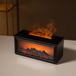 KLICKKRATE 7 Colors Essential Oils Humidifier Remote Control USB Rechargeable Simulated Fireplace Diffuser Decoration with LED Light Fireplace Flame Humidifier Home