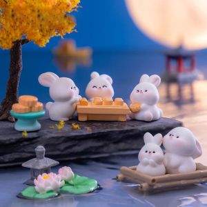 WARMIE Cartoon Mooncake Rabbit Ornament Resin Chinese Style Bunny Micro Landscape Cute Mini Miniature Rabbit Figurine Mid-Autumn Festival