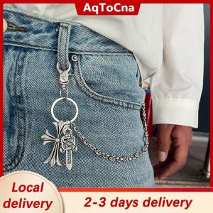 [COD] AqToCna Ship within 24 hours Personality Wallet Chain Punk Hip Hop Rock Pants Chain Metal Cross Men Women Bag Trinket Pendant