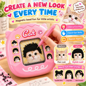 Magnetic Bead Drawing Board Cute Cat Doodle Board Changeable Hairstyles Educational Fine Motor Skills Travel Activity Toy