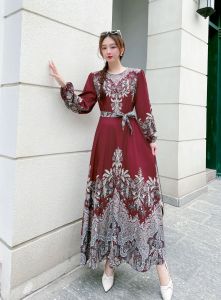 Muslim Maxi Dress abaya Summer Women Sundress Vintage Long Sleeve Printed Party Long Dress Abaya Casual Vestido Robes Onesized