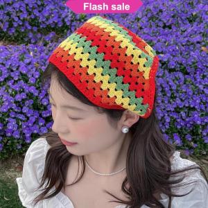 SHENHAO2🎀 Pháp Retro dễ thương rỗng dệt kim Crochet tam giác headscarf Mùa xuân mùa hè phong cách MỤC VỤ tam giác Headband