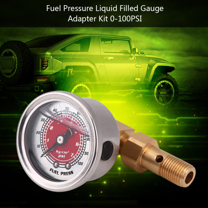Universal Fuel Pressure Liquid Filled Regulator Gauge Adapter Kit 0