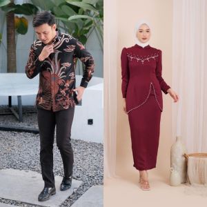 Felicya Couple Kemeja Batik Lengan Panjang dan Oneset Kurung Melayu Malaysia Look Full Payet Baju Kondangan Pesta Nikahan