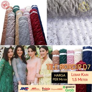 Kain Tile Bordir Mutiara Gliter Brukat D7 Setengah Meteran bahan gamis kebaya mewah